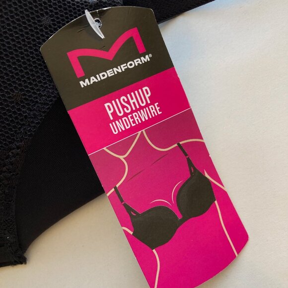 Maidenform Push Up Smoothing Underwire Bra 34C Black Jacquard Lace NWT - Picture 3 of 8